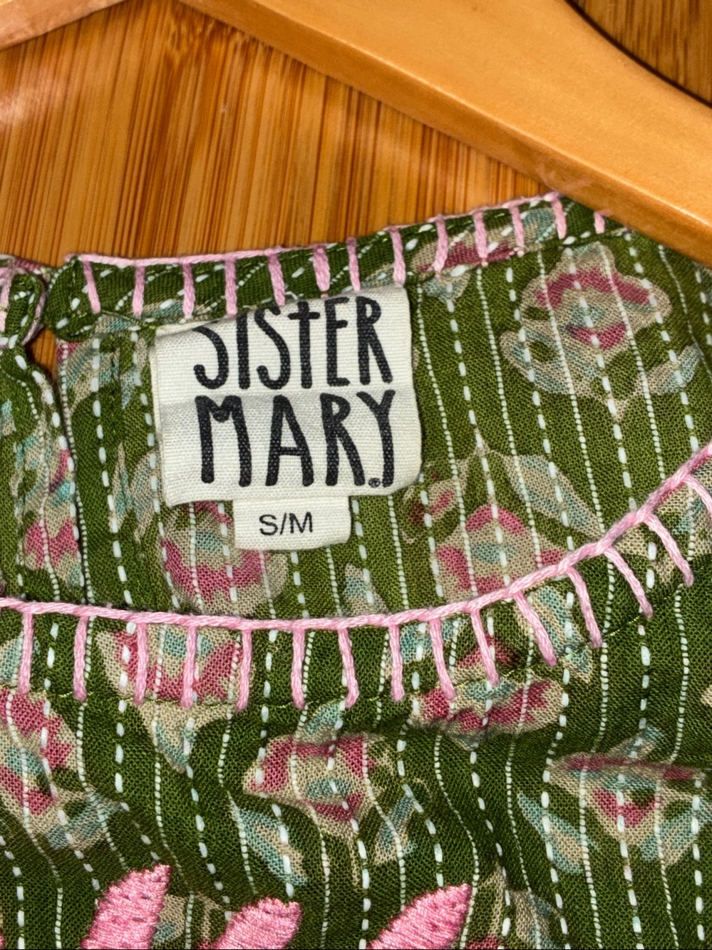 Sister Mary Green & Pink Embroidered Elena Top - Size Small - Picture 2 of 10